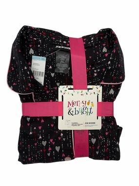 Joe Boxer Women’s Merry & Bright Heart Flannel Notch Coller Pajama Set Size L